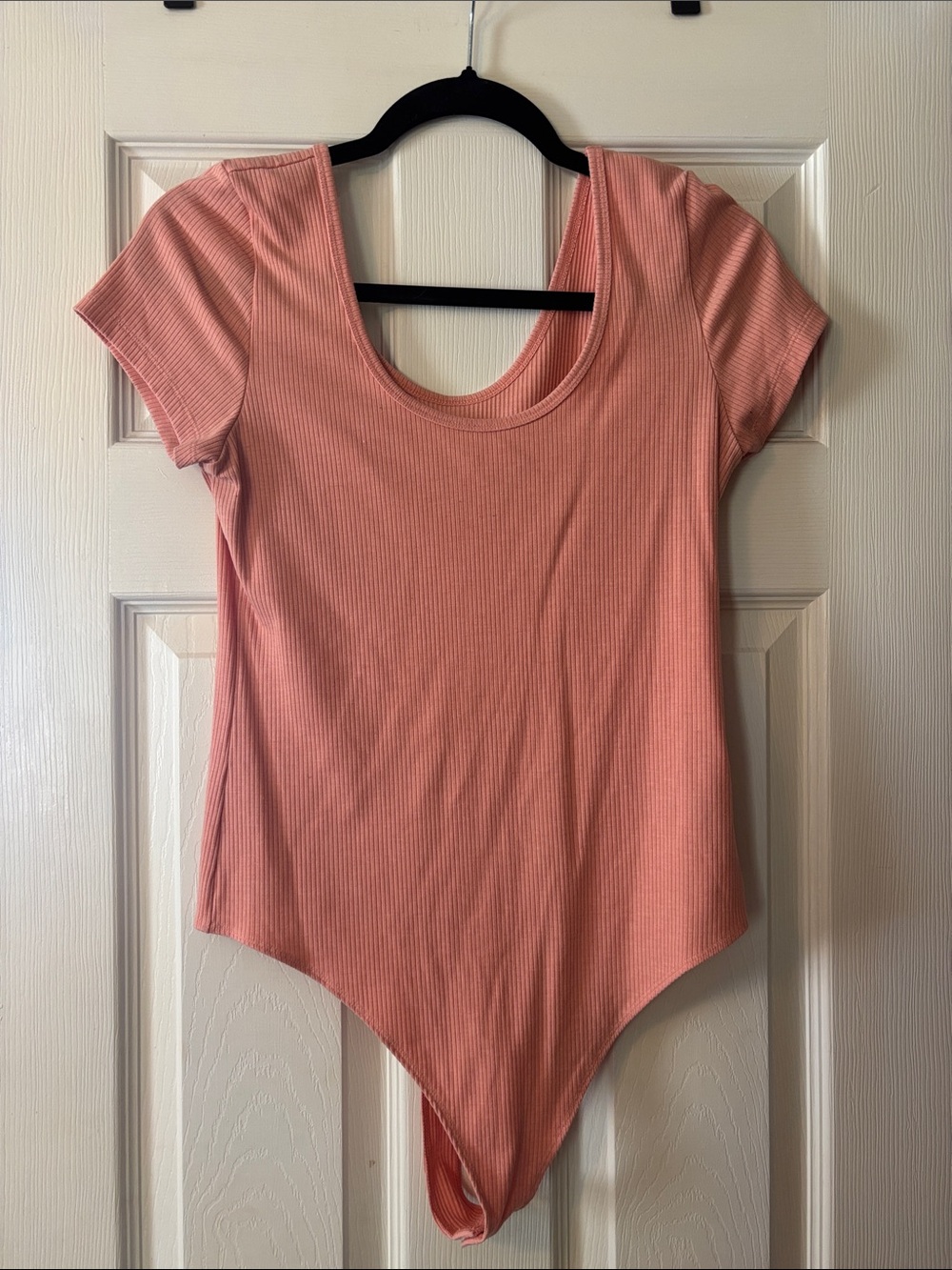 American Eagle Outfitters Ribbed Scoop Neck Bodysuit - Coral Pink